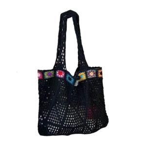 Womens Embroidery Beach Bag Hollow Out Crochet Knit Shoulder Bag Large Capacity Travel Handbag for Holiday Vacation