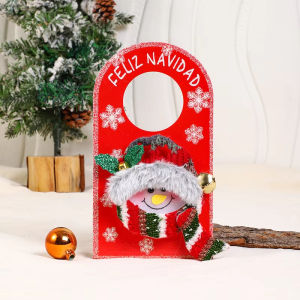 Christmas Door Handle Pendant Santa Claus Snowman Door Knob Decoration Xmas New Year Party Decor Gift