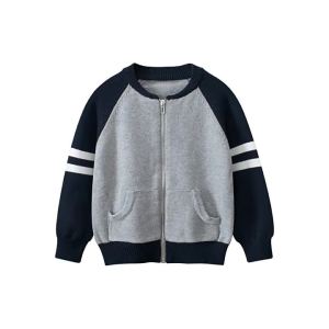 27kids คาร์ดิแกนซิปสำหรับเด็ก   แจ็คเก็ตถักสำหรับเด็กผู้ชายที่มีสไตล์ในฤดูใบไม้ผลิสำหรับเด็กเล็กและเด็กโต