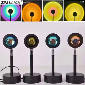 Zeallion Sunset Red Projector Rainbow Atmosphere Led Night Light Sun Projection Desk Lamp For Bedroom Bar Coffee Store Background Wall Decoration Lighting USB Table Lamp