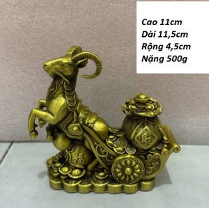 Tượng Dê kéo xe chở túi vàng phong thuỷ chất liệu bằng đồng vàng MS0920