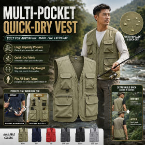 Mens Multi Pocket Breathable Vest Lightweight Casual Work Vest Outdoor Utility Jacket Travel Fishing Hiking Sleeveless Vest with Multiple Pockets