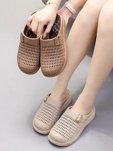New Half-Enclosed WomenS Summer Slip-On Sandals With Hollow Design Breathable Closed-Toe Mules Thick-Soled Mom Sandals
