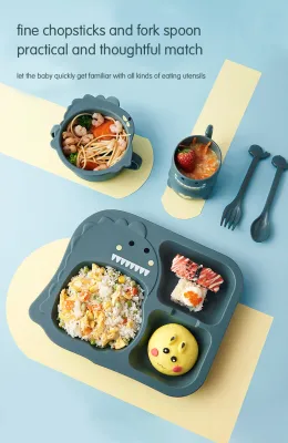 5pcs per set Baby Dinosaur Tableware Plate Dinner Bowl Wheat Stem Feeding Dish Kids girl food bowls with Cup and Spoon