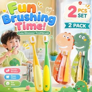 Kids Toothbrush Set Dinosaur Soft Bristles Toothbrush For Kids PBT Non Slip Handle Deep Clean