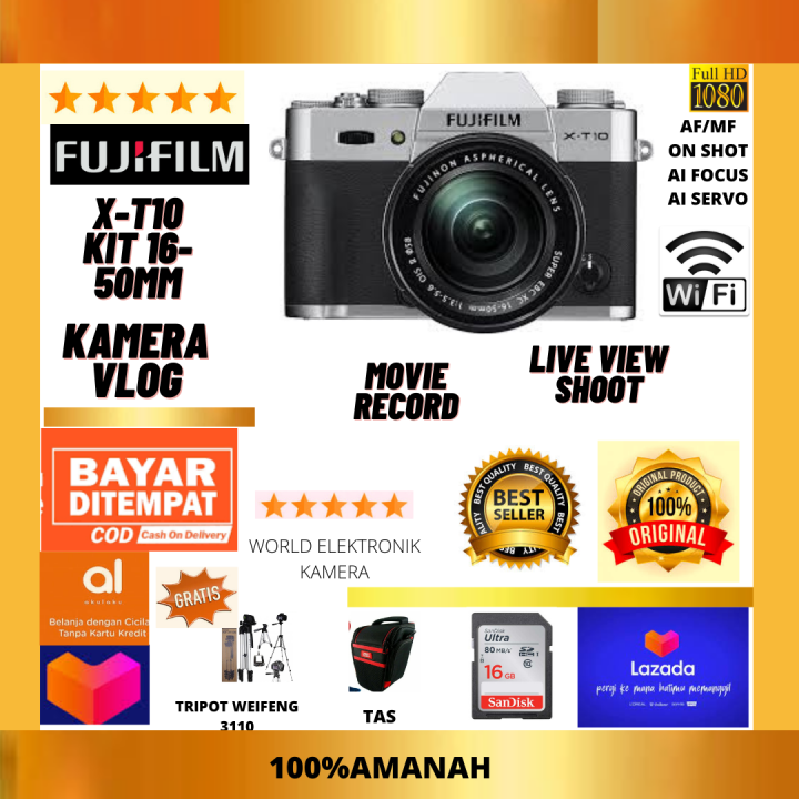 FUJIFILM X-T10 KIT LENSA 16-50MM FUJI FILM XT10 FREE ACCESORIES KAMERA