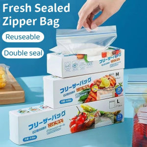 Zipper type food storage bag vegetable fresh-keeping bag double sealed reusable kitchen storage bag