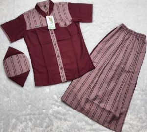 Setelan Baju Koko Anak Lengan Pendek & Sarung Celana + Peci 3-12 Tahun Model Sarcel Sarung Celana