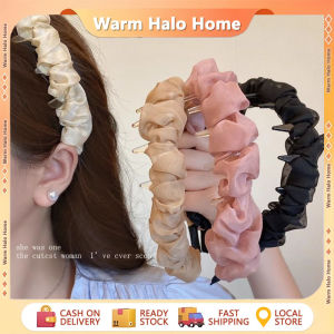 Korean Fairy Oversized Mesh Pleated Headwear Hairbands Ruffled Mesh Headband with Anti-Slip Teeth High Cranial Top Hair Hoop Hair Accessories for Women