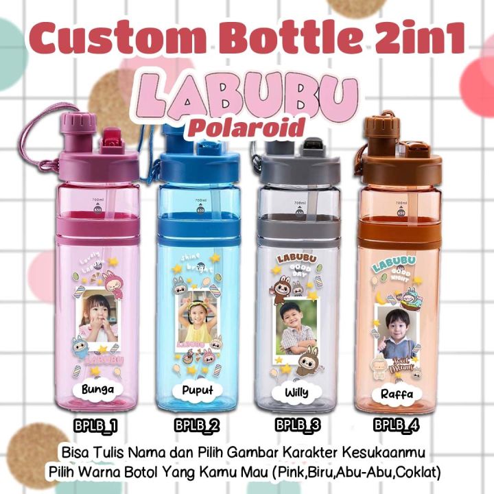 Custom Botol Minuman - 2in1 Gambar LABUBU POLAROID CUSTOM FOTO MODEL