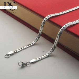 Men Chunky Flat Knit Chain Necklace 6mm Width Titanium Steel Hip Hop Chains for Men Boys