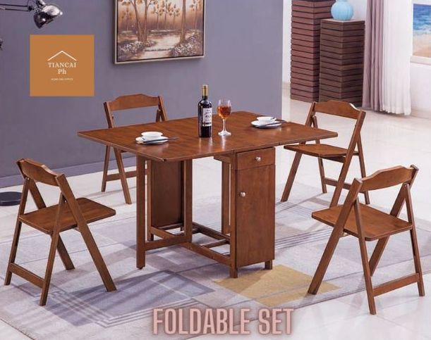Tiancai Dining Set foldable solid wood dining table for 4 with drop ...