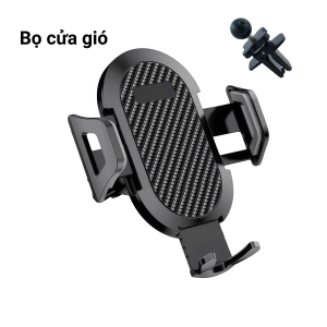Giá đỡ điện thoại ô tô kẹp cửa gió nhấn nút một tay xoay 360 độ mặt sợi carbon chống rung chống trầy tương thích mọi điện thoại di động