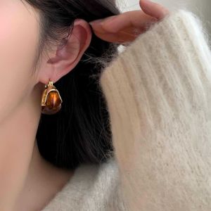 YRUQYS Autumn Winter Amber Color Earrings Pendant Light Luxury Vintage Womens Earrings Jewelry Accessories Fashion Jewelry Amber Ear Stud Wedding