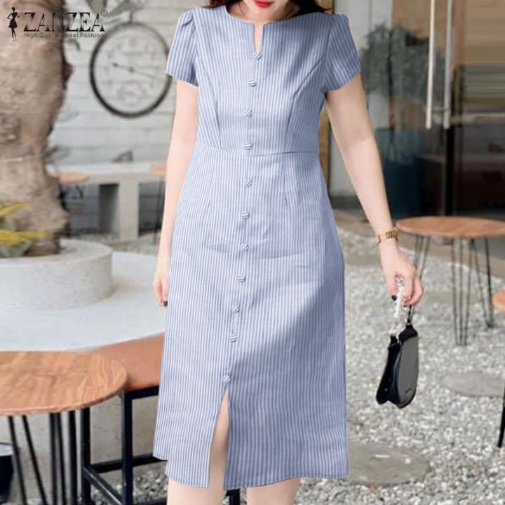 princess polly baby blue dress Isla Midi Dress -Blue Stripe main image 1