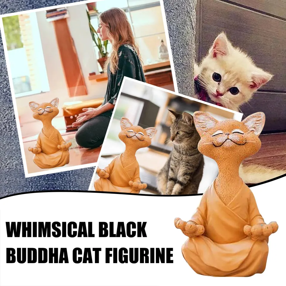 Livingmall Whimsical Black Buddha Cat Figurine Meditation Yoga