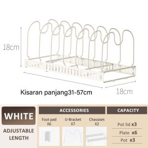 Rak Panci Adjustable Kitchen Rack Frying Pan Pot Stainless Adjustable Rak Dapur Perlengkapan Nordic Style Rak Bawah Perapi Stainless Steel Frying Pan & Pot Organiser Rak Yang Dapat Ditarik untuk Piring cxw