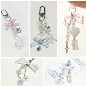 JASMINEQW Sparkling Y2K Phone Charms Knotbow Pendant Phone Chain Mobile Accessories Wrist Strap Beaded Phone Lanyard Girl Woman