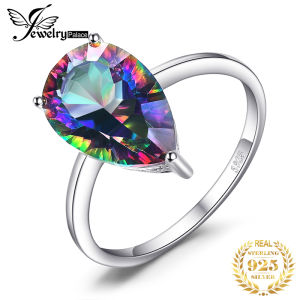 JewelryPalace 3.6ct Rainbow Mystic Quartz 925 Sterling Silver Engagement Solitaire Ring for Woman Wedding Party Gift New Arrival