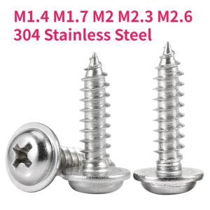 M1.4 M1.7 M2 M2.3 M2.6 304 Stainless Steel Cross Round Pan Head with Washer Pad Collar Self-tapping Wood Screw