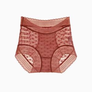 💕Ice silk💕Super long mulberry silk bottom crotch tummy-controlling panties for women medium and high waist Japanese style thin lace light tummy-controlling briefs for women summer breathable