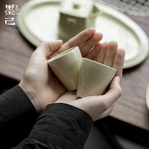 墨己仿宋绿釉方圆品茗杯功夫茶具文人器锤纹陶瓷喝茶杯茶单杯家用