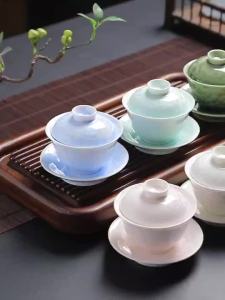 ชุดชาเซรามิกจีน Sancai Gaiwan Kiln เปลี่ยนคริสตัล ชามชาสูงป้องกันความร้อน ถ้วยชาขนาดใหญ่ ชุดชาคุนฟูจีนสำหรับใช้ในบ้าน