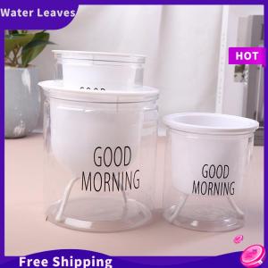 Water Leaves กระถางดอกไม้ไฮโดรโปนิกส์ใส่น้ำอัตโนมัติกระถางดอกไม้พลาสติกสองชั้นใสรดน้ำด้วยตัวเองสำหรับสำนักงาน
