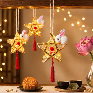 Đèn Lồng Ngôi Sao Thỏ Bông LED Ánh Vàng – Mây Tre Đan Cho Bé Rước Đèn Và Treo Trang Trí Trung Thu