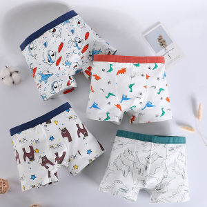 Kids High Quality 4 in 1 Underwear Animal Printed Boxer Shorts Comfortable Cotton for Boys 1-13 Years Old