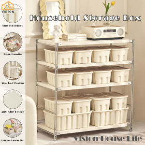 Vision 1Pcs Nordic Desktop Storage Box Multipurpose Plastic Storage Basket with Lid Kitchen Sundries Sorting Box Wardrobe Storage Organiser Container Cosmetic Cabinet Sundries Holder