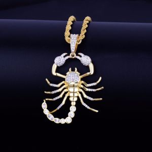 Hip Hop Men Gold Color Animal Scorpion Necklace Pendant With Rope Chain Bling Cubic Zircon Cool Mens Rock Biker Jewelry Gift h260529