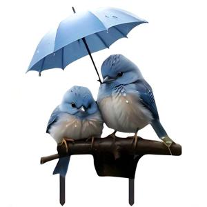 Lovely Bird with Umbrella Acrylic Garden Stake Weatherproof Outdoor Decors Waterproof Sign