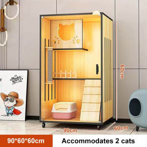 【READY STOCK】Cat Villa Cat Cage Solid Wood Cat House with Tempered Glass
