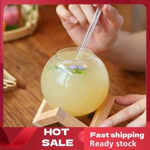 🚚【Local Express Delivery】🚚 Cocktail Glass Cup With Wood Stand Creative Bar Glassware Drink Cup Ronud Ball Cocktail Mug Fruit Moon Juice Tumbler