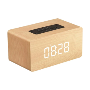 ★SG WARRANTY★W5C 52MM Double Horn Wooden 4.2 Bluetooth-compatible Alarm Clock Speaker and AUX Wired Connection for Smartphone / PC
