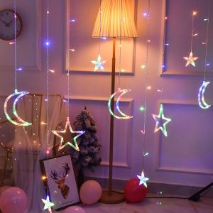 Star Moon Christmas LED Lights String Curtain Outdoor Waterproof Home Decor Christmas Decoration Lights