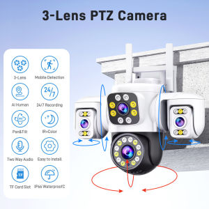 YOOSEE Y40 Three Lens CCTV Camera 6MP Outdoor Waterproof two way Audio Wireless Wifi PTZ Connect Night Vision Motion Alarm 10X digital zoom IP Camera