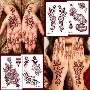 CHICKETTI Red Mehndi Stickers Waterless Henna Tattoo Stickers Lace Fake Tattoo Legs Arm Red Henna Tattoo Decals Red Lace Henna Tattoo Waterproof Temporary Tattoo Women/Lady
