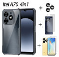 4in1 for Itel A70 phone Case +back film+camera lens film+ clear tempered glass film Transparent Back Cover  Shockproof Protective Shell. 