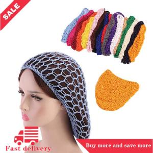 [COD] Womens Mesh Hair Net Crochet Cap Solid Color Snood Sleeping Night Cover Turban