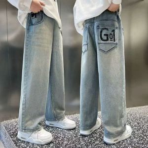 Jeans For Kids Boy 6-12yrs Letter Embroidery Pants For Kids Boy Washed Denim Straight Pants New Style Denim Pants For Kids Boy 130-160cm