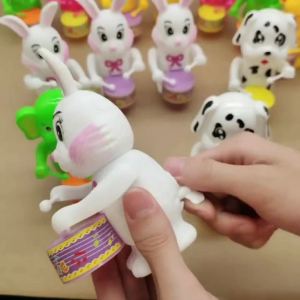 Windup drum rabbit toy on chain children drumming cartoon animal baby boy and girl puzzle toy