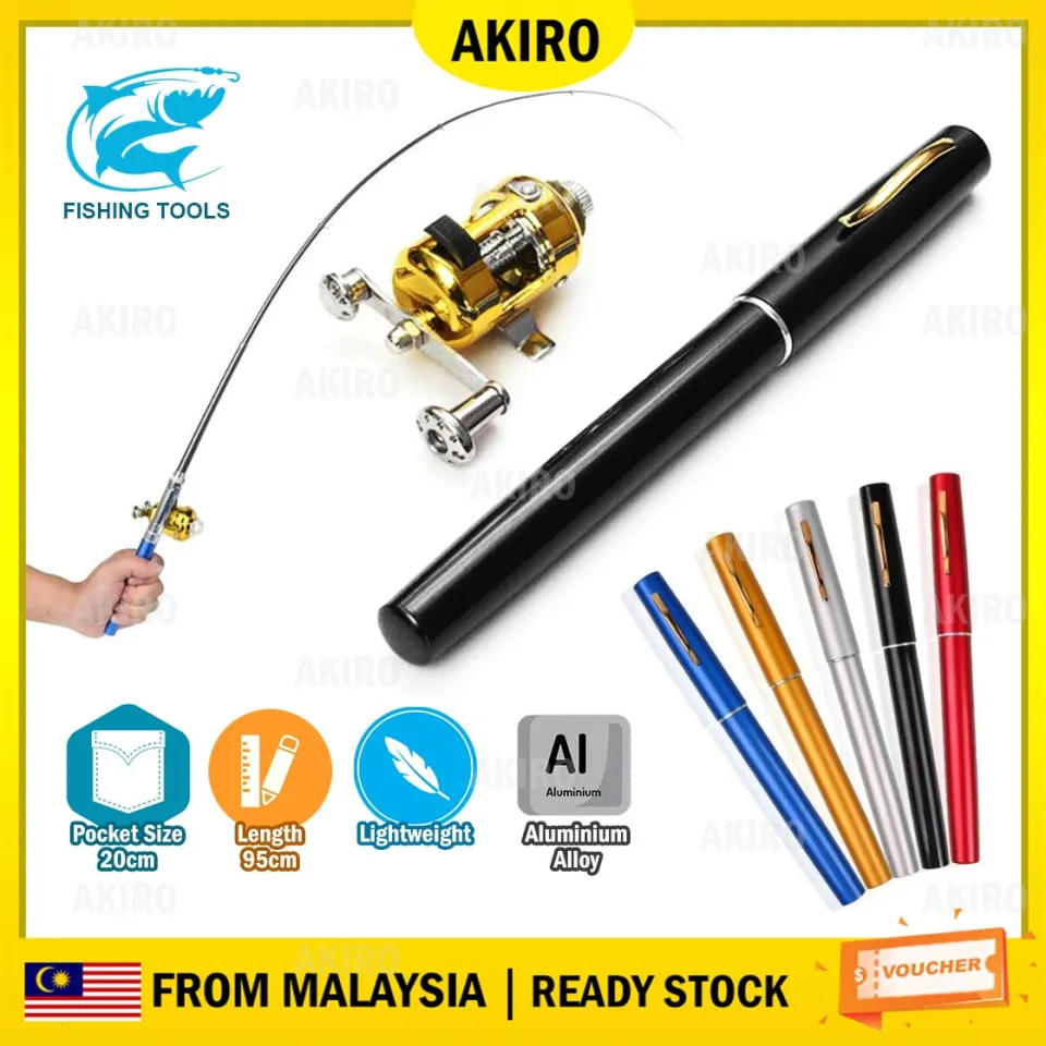 AKIRO Malaysia Portable Mini Pocket Fishing Pen Aluminum Alloy Fishing Rod  Pole Fishing Reel Pancing Reel Memancing Ikan Pancing