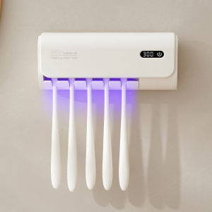 New Intelligent UV Toothbrush Disinfection and Drying Machine Fan Drying C-Type Rechargeable Toothbrush Bracket Wall Mounted Bathroom No Drilling Toothbrush Disinfection Rack