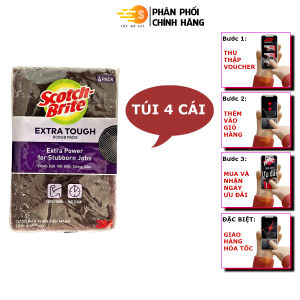 Gói 4 miếng cước cọ rửa mạnh hơn inox 3M 7447 - Tốc độ 247 tẩy vết khét vết ố gỉ an toàn với bề mặt inox