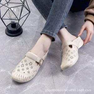 [Free Shipping] Fashionable new half-enclosed slippers for women hollow sandals for mothers soft-soled waterproof and non-slip shoes for middle-aged and elderly people