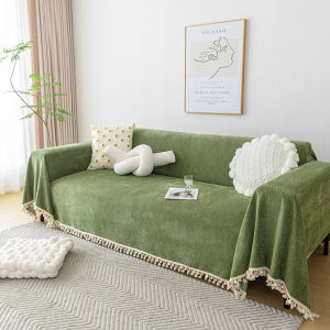Plain Chenille Sofa Cover Sofa Fully Covered Blanket Luxury Thick Embossed Chenille Sofa Towel with Tassel Non-slip Sofa Dust-proof Cover Machine Washable