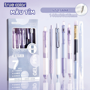 Bút gel Hộp 7 chiếc mực đen ngòi 0.5mm - Bút bi bấm học sinh bút văn phòng cao cấp không nhòe nhanh khô