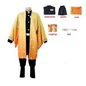 Anime Demon Slayer Kimetsu no Yaiba Agatsuma Zenitsu Cosplay Costume Kimono Wig Adult kids Halloween Party